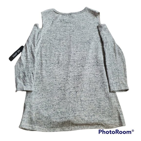 Ava James Womens Cold Shoulder 3/4 Sleeve Knot Front Knit Blouse Gray Medium NWT - Picture 4 of 11